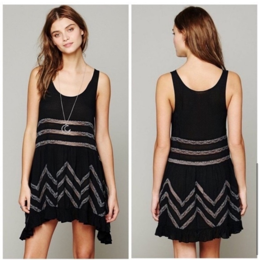 Intimately free people trapeze voile lace dress tunic black white polka dot
